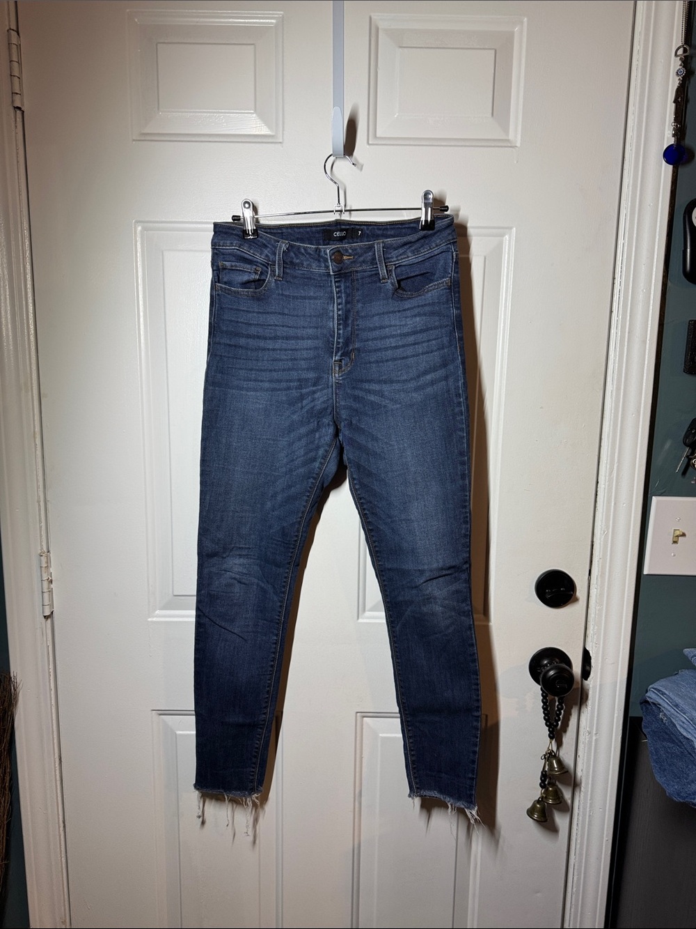 Cello Women's Dark Indigo Skinny Jeans with Frayed Hem